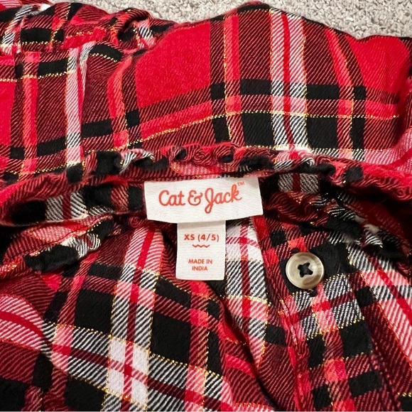 Christmas Holiday Long sleeved Dress Red Black White Gold Plaid Size XS 4-5 - Picture 8 of 9